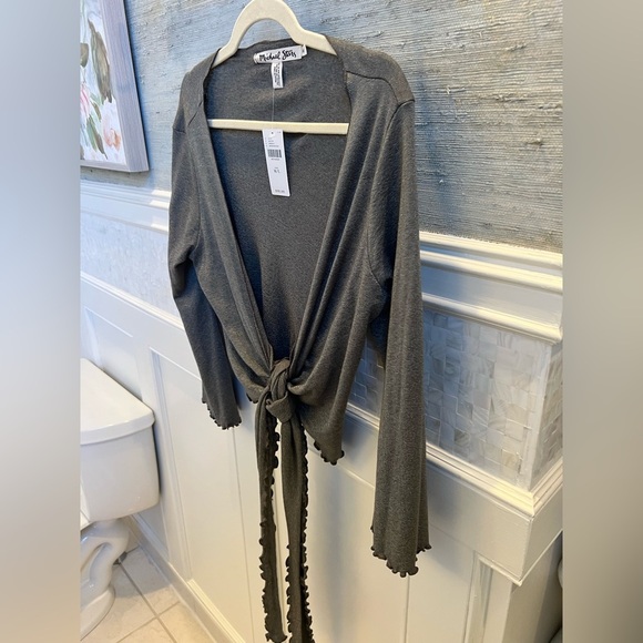 NWT new medium large Anthropologie Michael stars wrapped cardigan tie gray - Picture 7 of 13